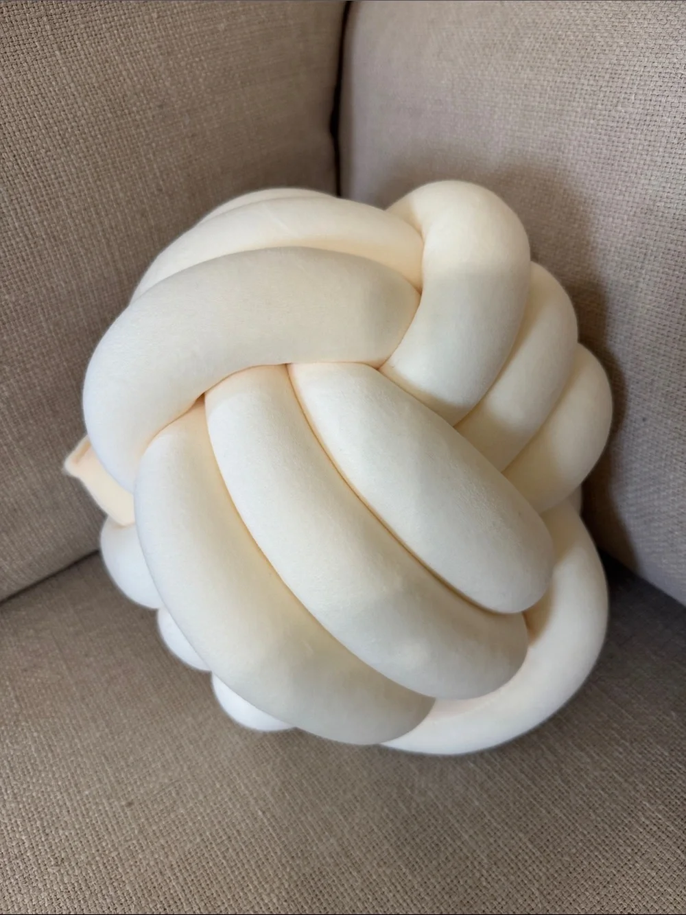 Cream Knotted Velvet Accent Pillow - Soft Decorative Cushion